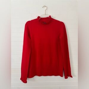 French Connection Red Ruffle Trim Turtleneck Sweater Size Medium